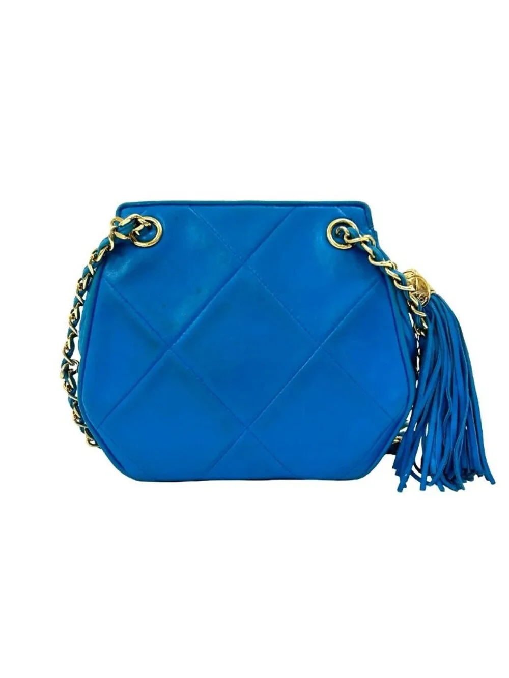 Chanel Card and CC Logo Fringe Lambskin Leather Chain Shoulder Bag Blue - Picture 3 of 10